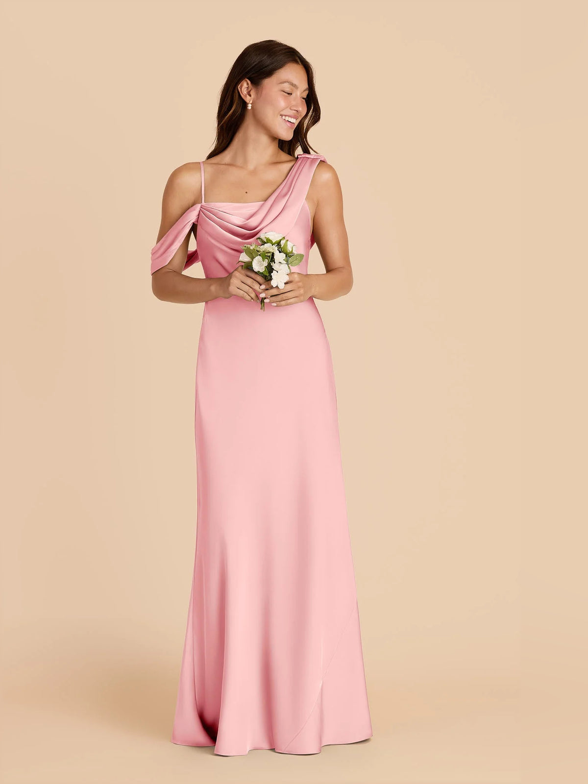 One-Shoulder A-Line Satin Floor-Length Formal Dress