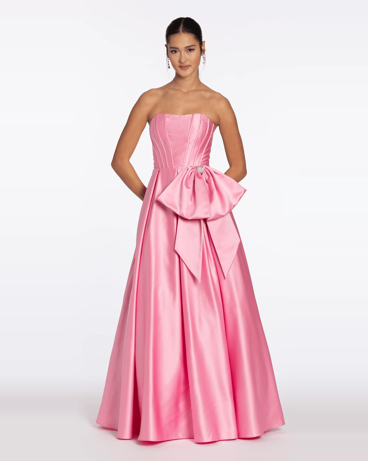 Corset Bow Strapless Ball-Gown Floor-Length Prom Dress for Formal Reception