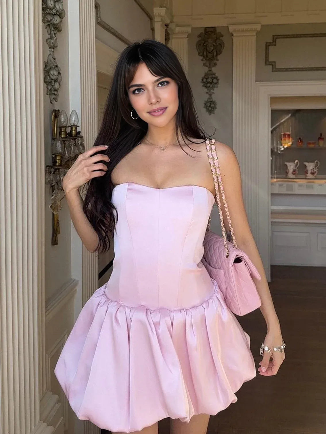 Corset Strapless A-Line Mini Satin Homecoming Dress for Tie Event