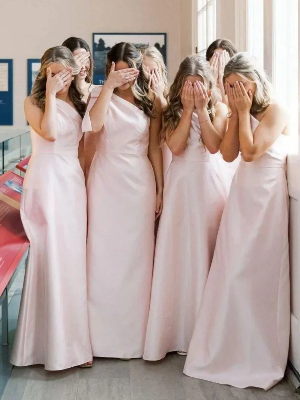 One Shoulder A-Line Floor-Length Stretch Satin Bridesmaid Dress for Garden Wedding