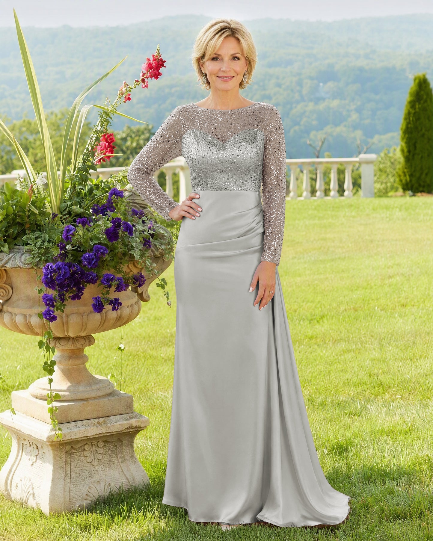 Illusion Lace Long Sleeve Mermaid Mother of the Bride Dress