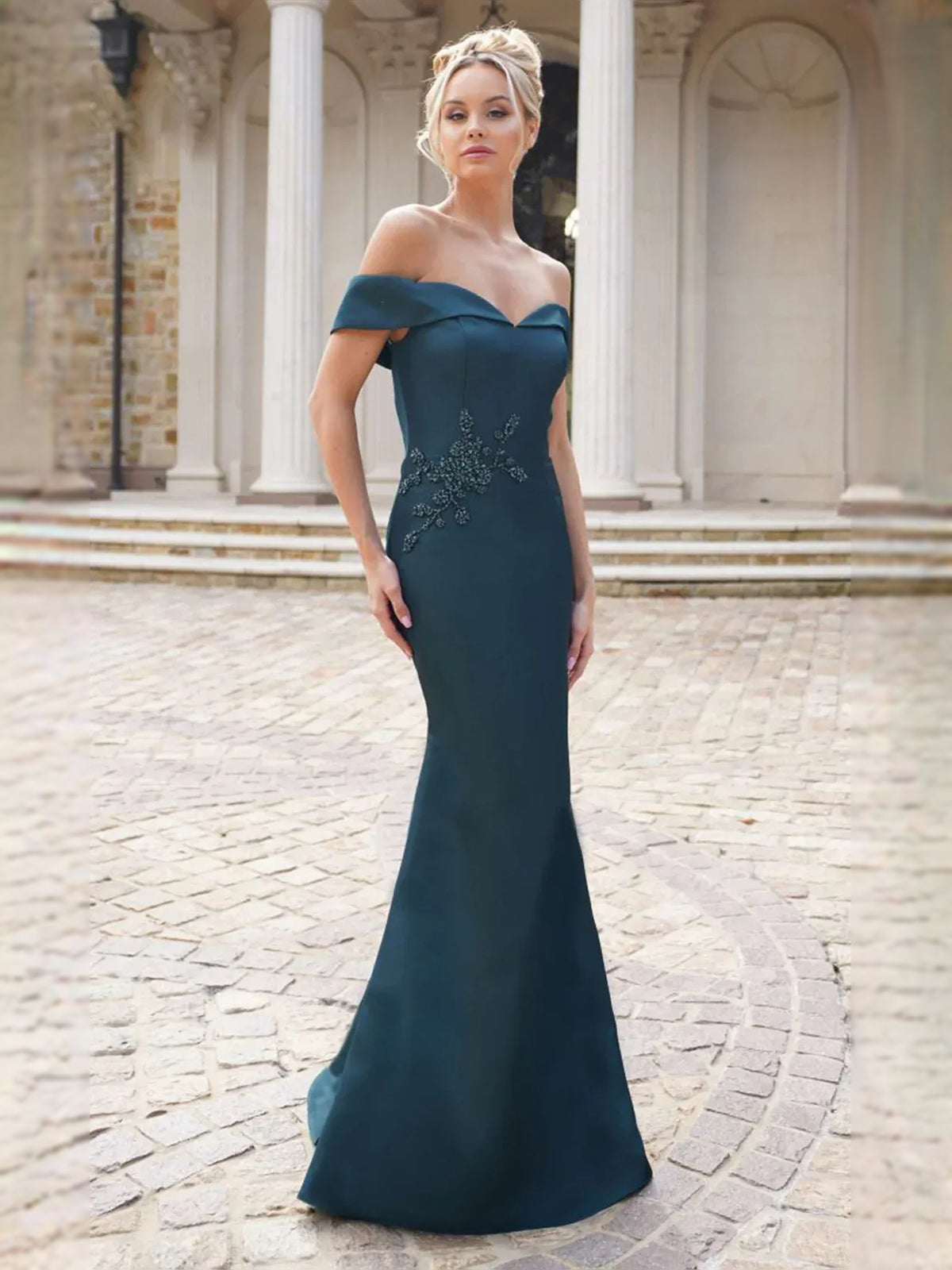 Off-The-Shoulder Beading Mermaid Floor-Length Elegant Formal Dress