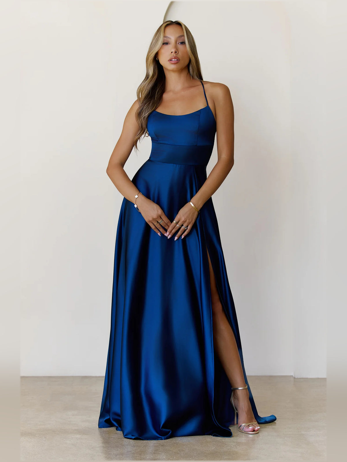 V Neck Spaghetti Strap Slit Maxi Formal Dress