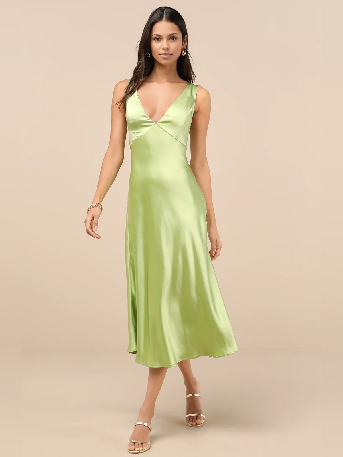 Draped Layered V Neck A-Line Midi Satin Homecoming Dress for Evening Wedding