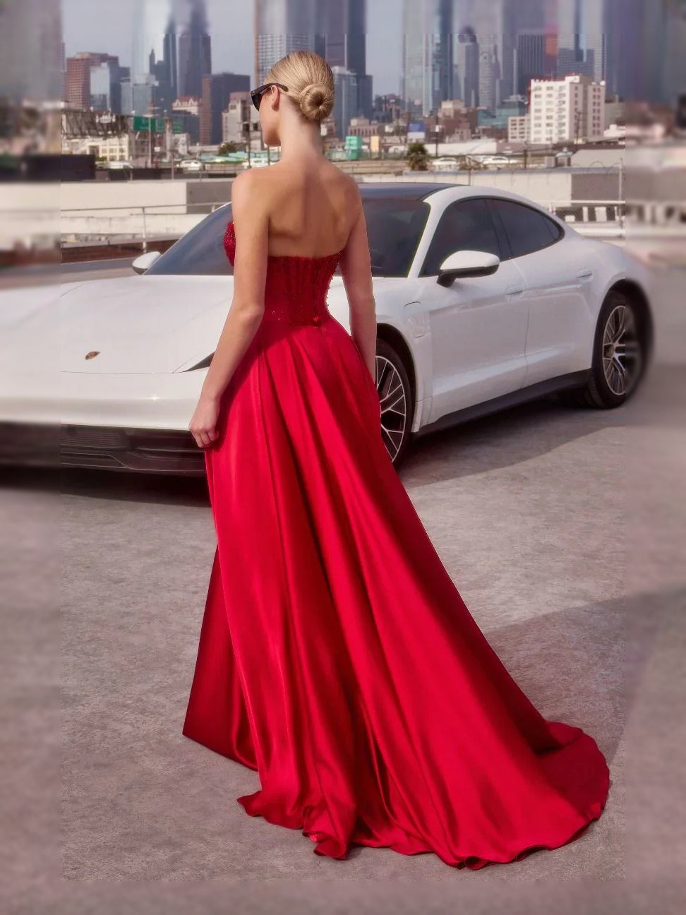 Ruched Corset Sweetheart Ball-Gown Floor-Length Satin Prom Dress for Charity Ball