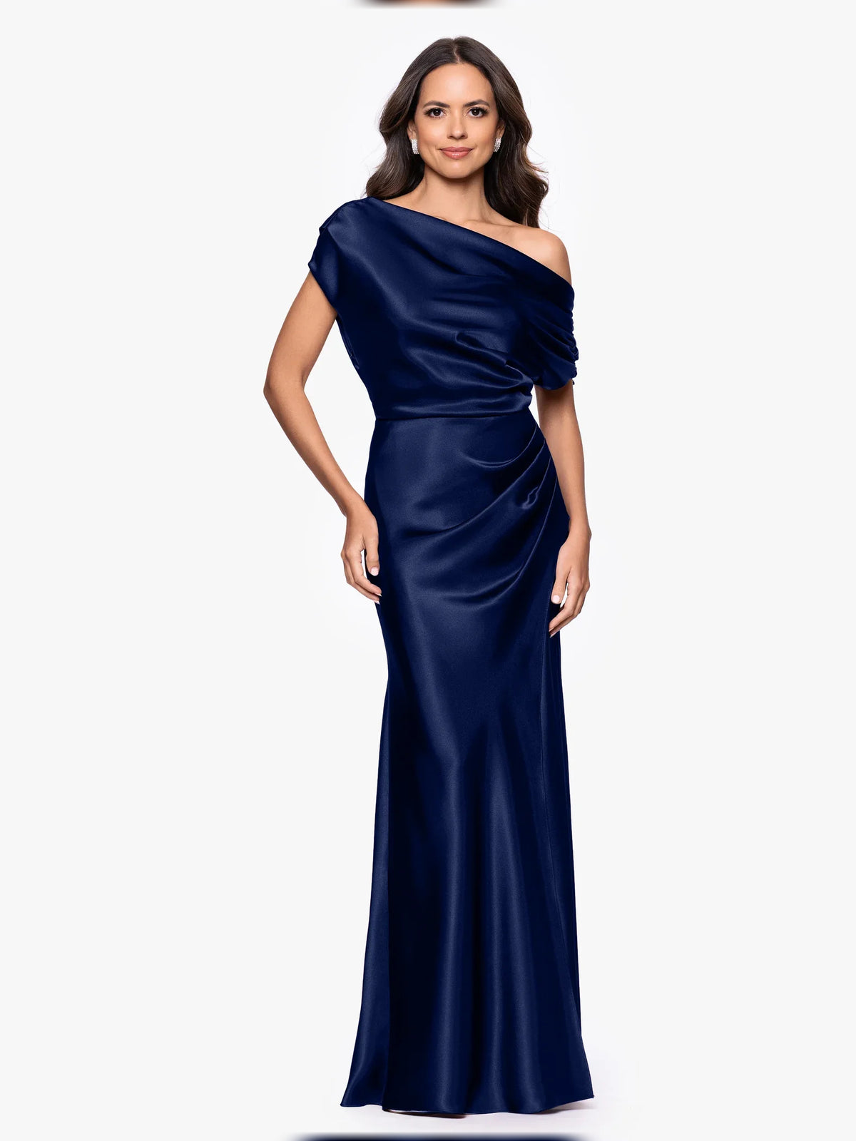 Draped One Shoulder Mermaid Floor-Length Satin Mother of the Bride Dress for Wedding Reception