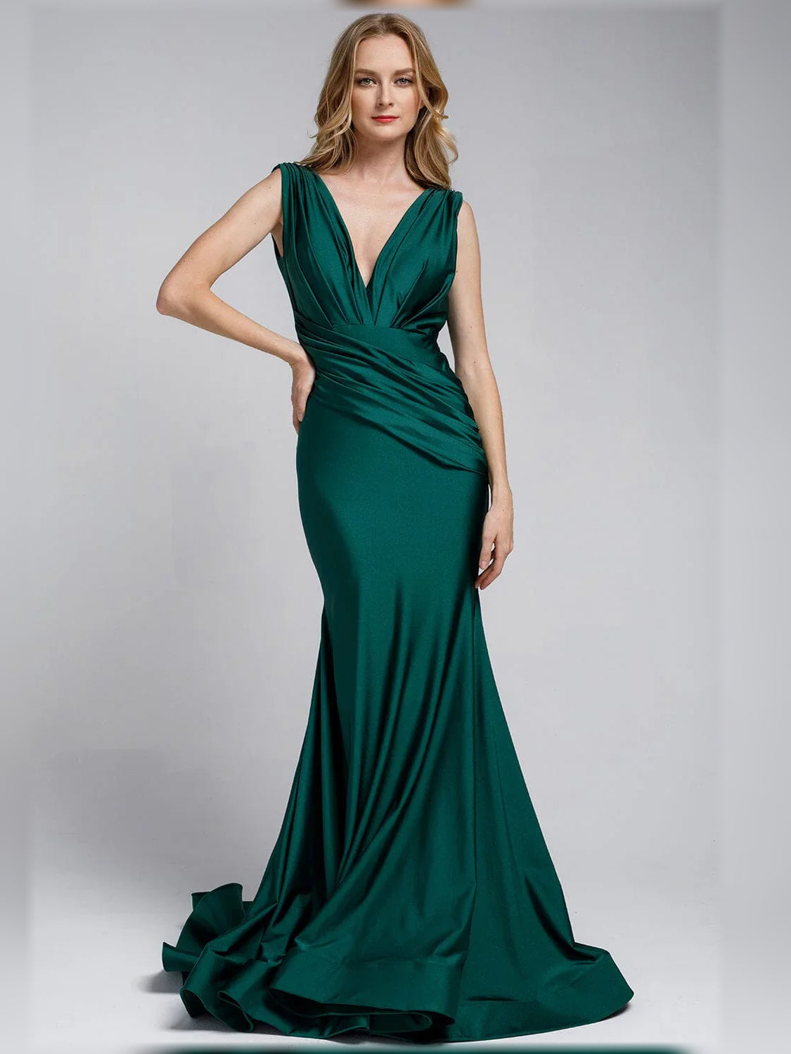 V Neck Ruching Mermaid Floor-Length Formal Dress