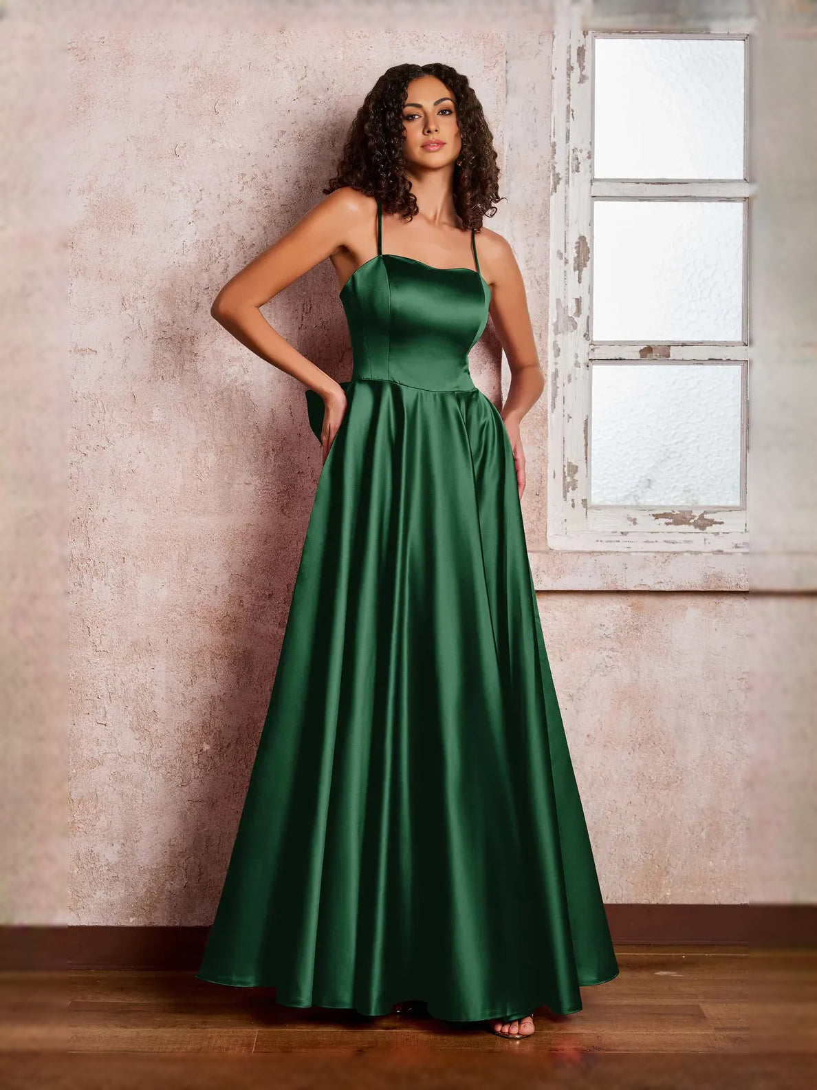 Bow Sweetheart A-Line Floor-Length Satin Prom Dress for Hotel Gala