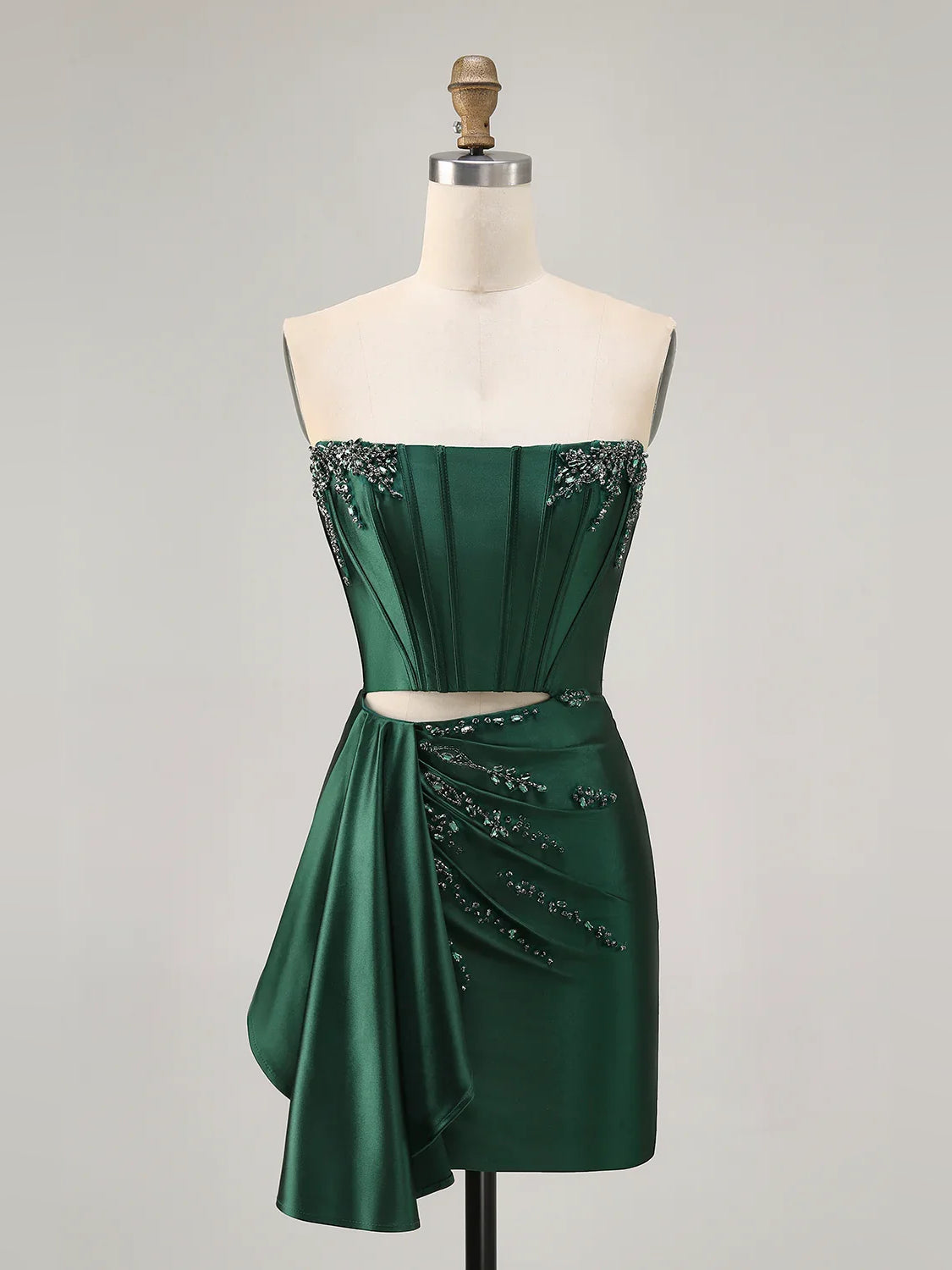 Draped Corset Ruffled Strapless Bodycon Short Satin Homecoming Dress for Destination Wedding