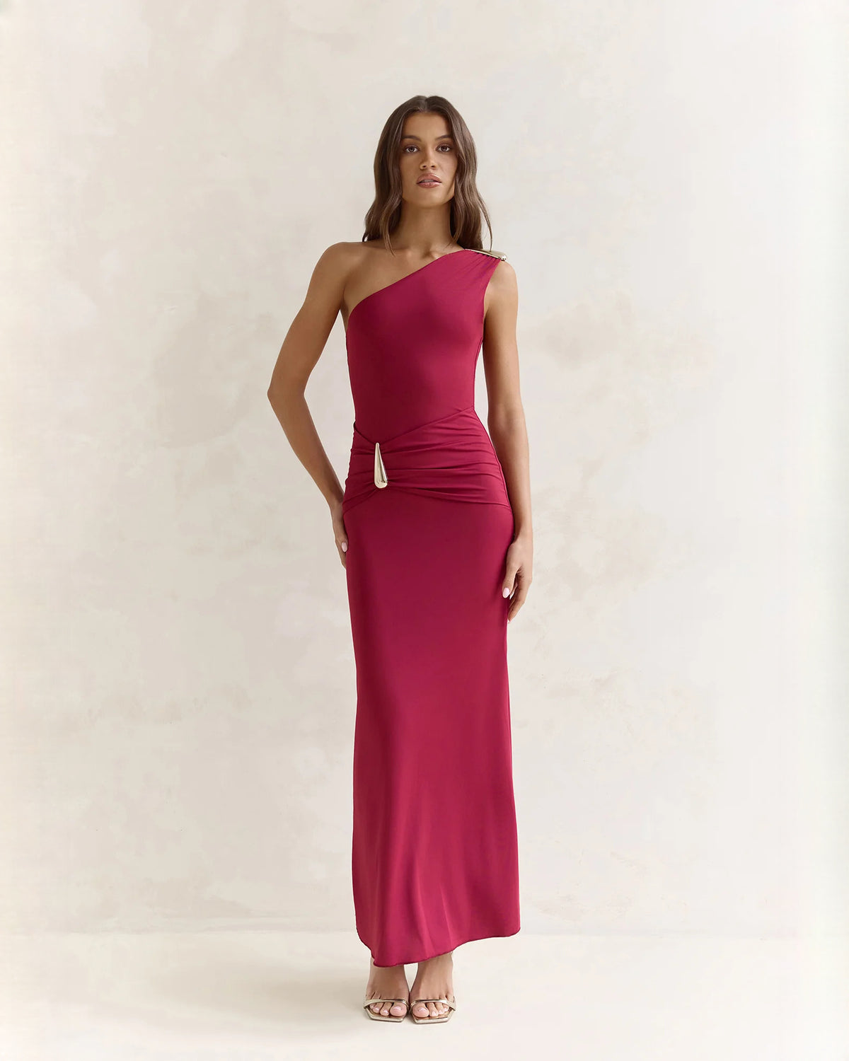 One-Shoulder Satin A-Line Maxi Bridesmaid Dress for Wedding Celebration