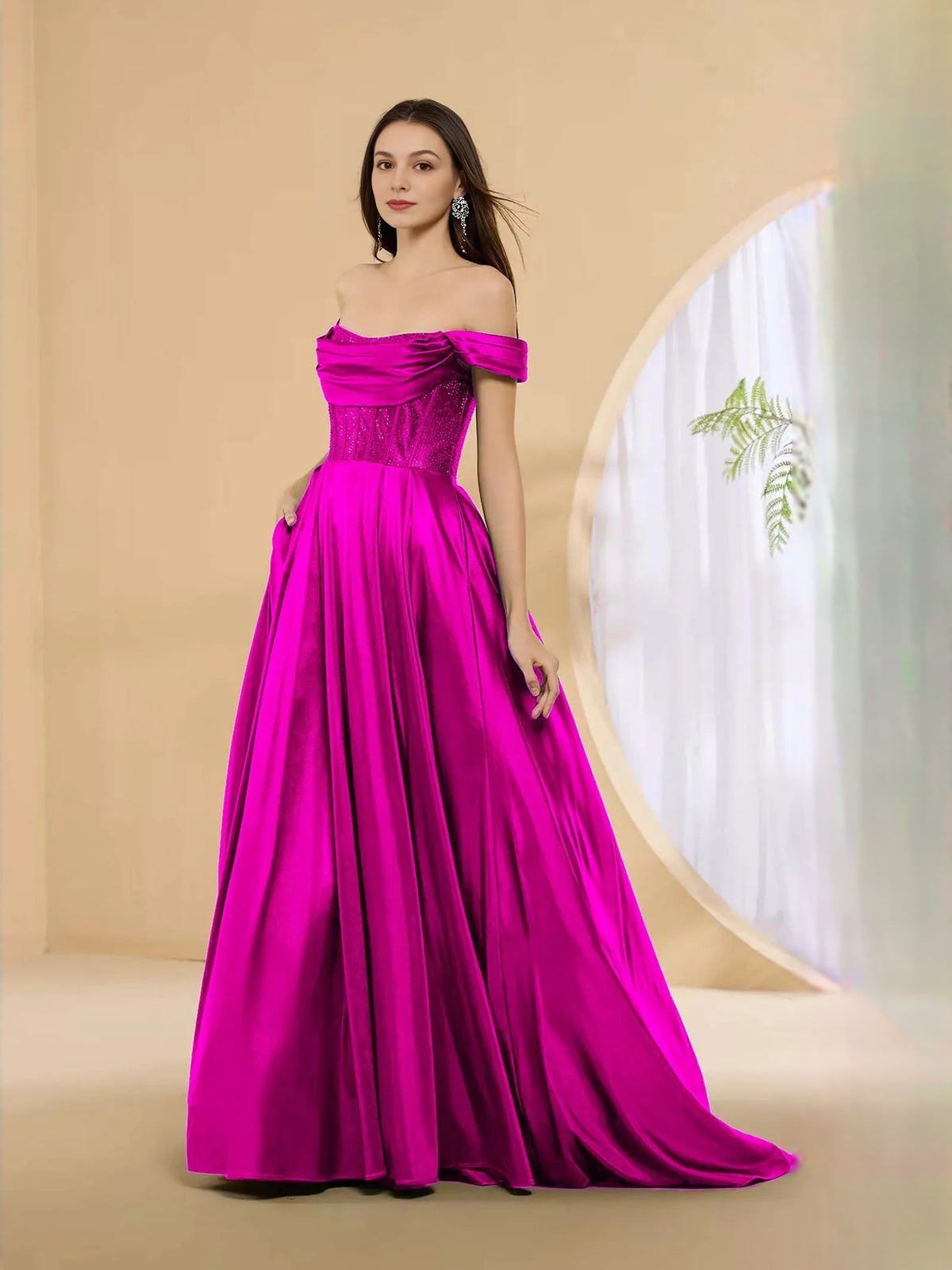 Off-The-Shoulder Corset Beading Floor-Length Glamorous Formal Dress