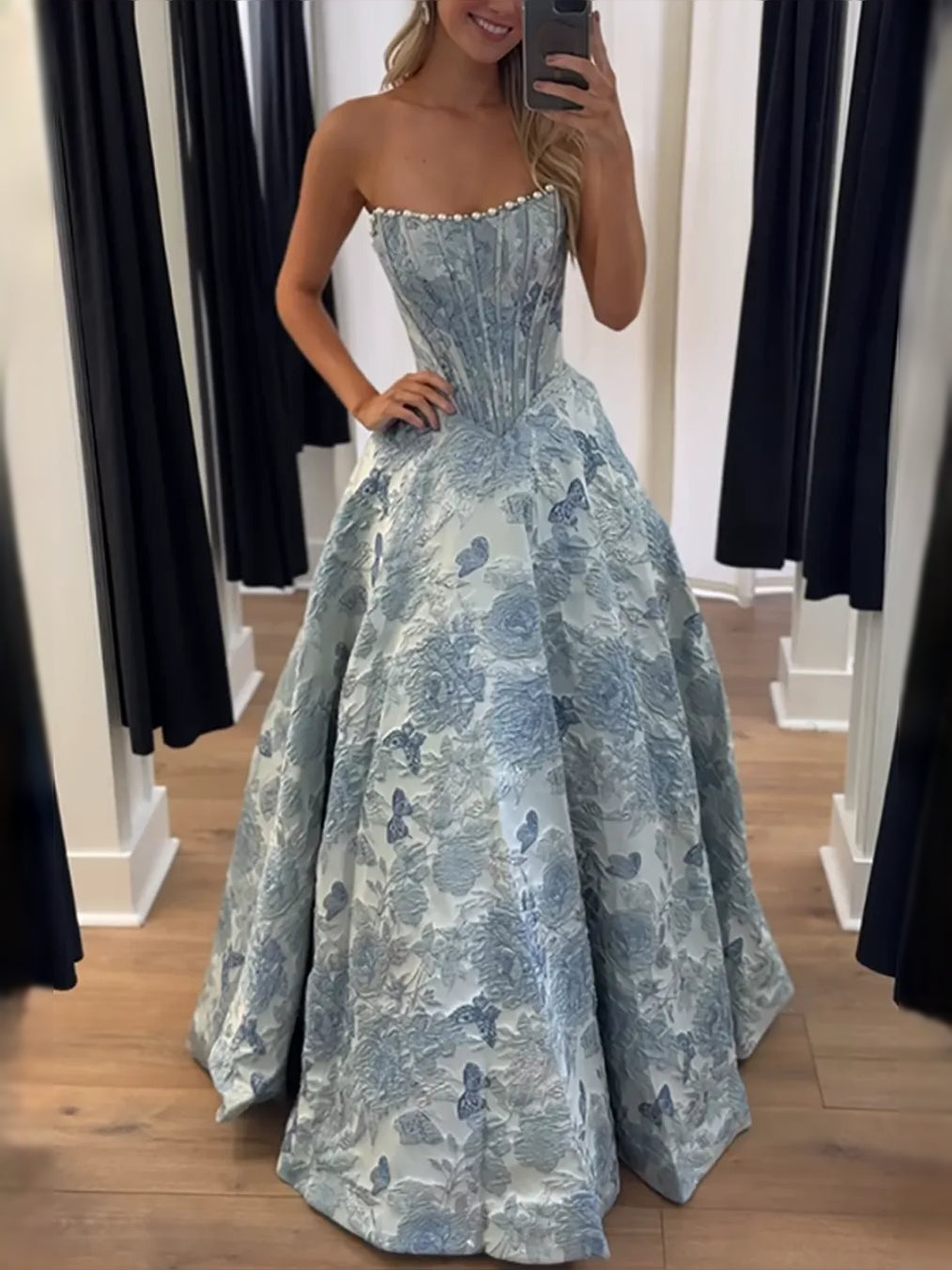 Corset Floral Sweetheart A-Line Maxi Satin Prom Dress for Evening Banquet