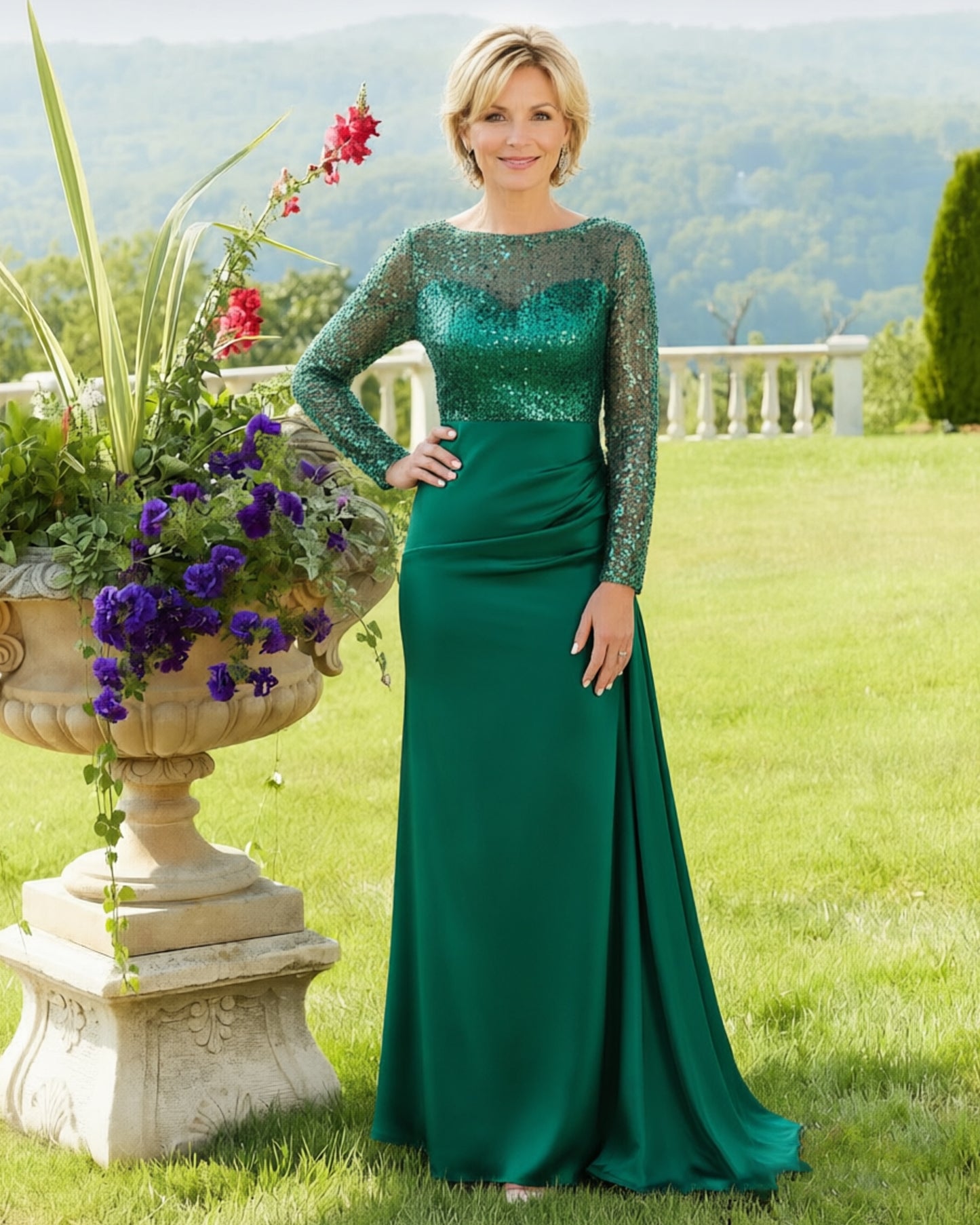 Illusion Lace Long Sleeve Mermaid Mother of the Bride Dress
