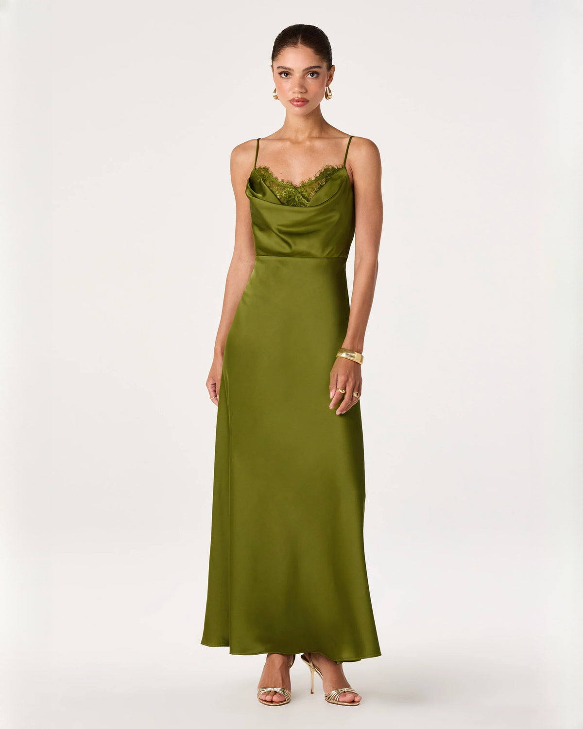 Graceful Special Occasion Cowl Neck Satin A-Line Maxi Bridesmaid Dress