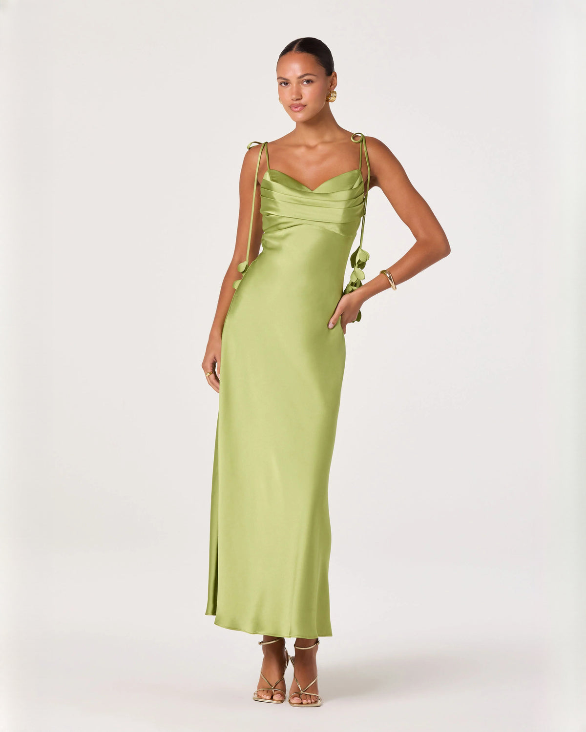 Refined Special Occasion Sleeveless Satin A-Line Maxi Bridesmaid Dress