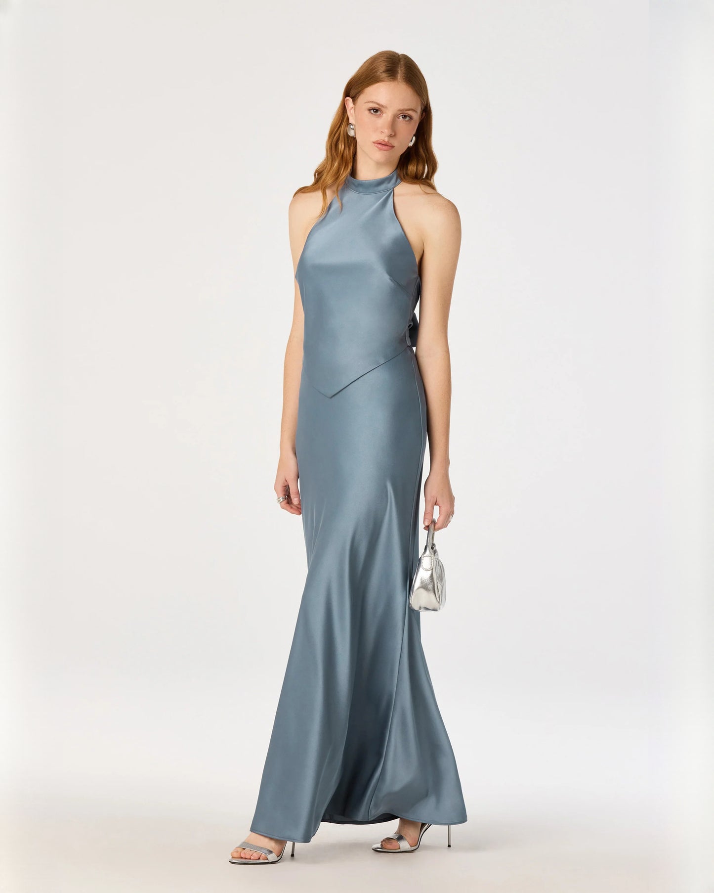 Sleek Wedding Party Halter Neck Satin A-Line Maxi Bridesmaid Dress