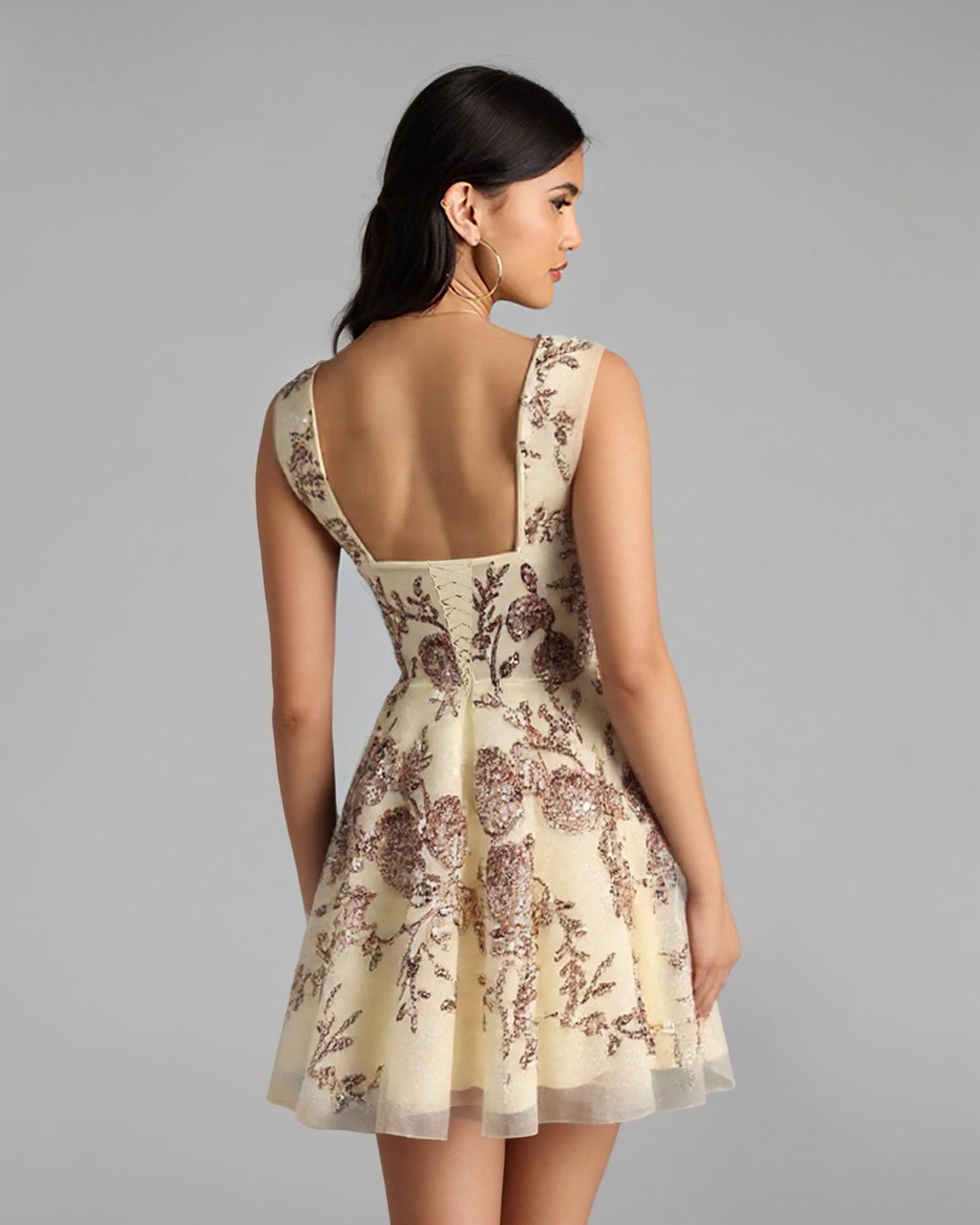 embroidered corset mini dress with boning