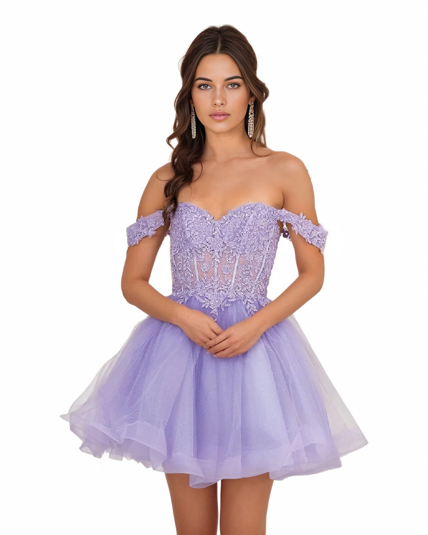 Off The Shoulder Sequin Corset Tulle Mini Homecoming Dress