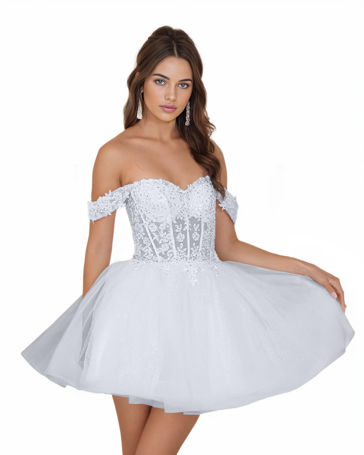Off The Shoulder Sequin Corset Tulle Mini Homecoming Dress