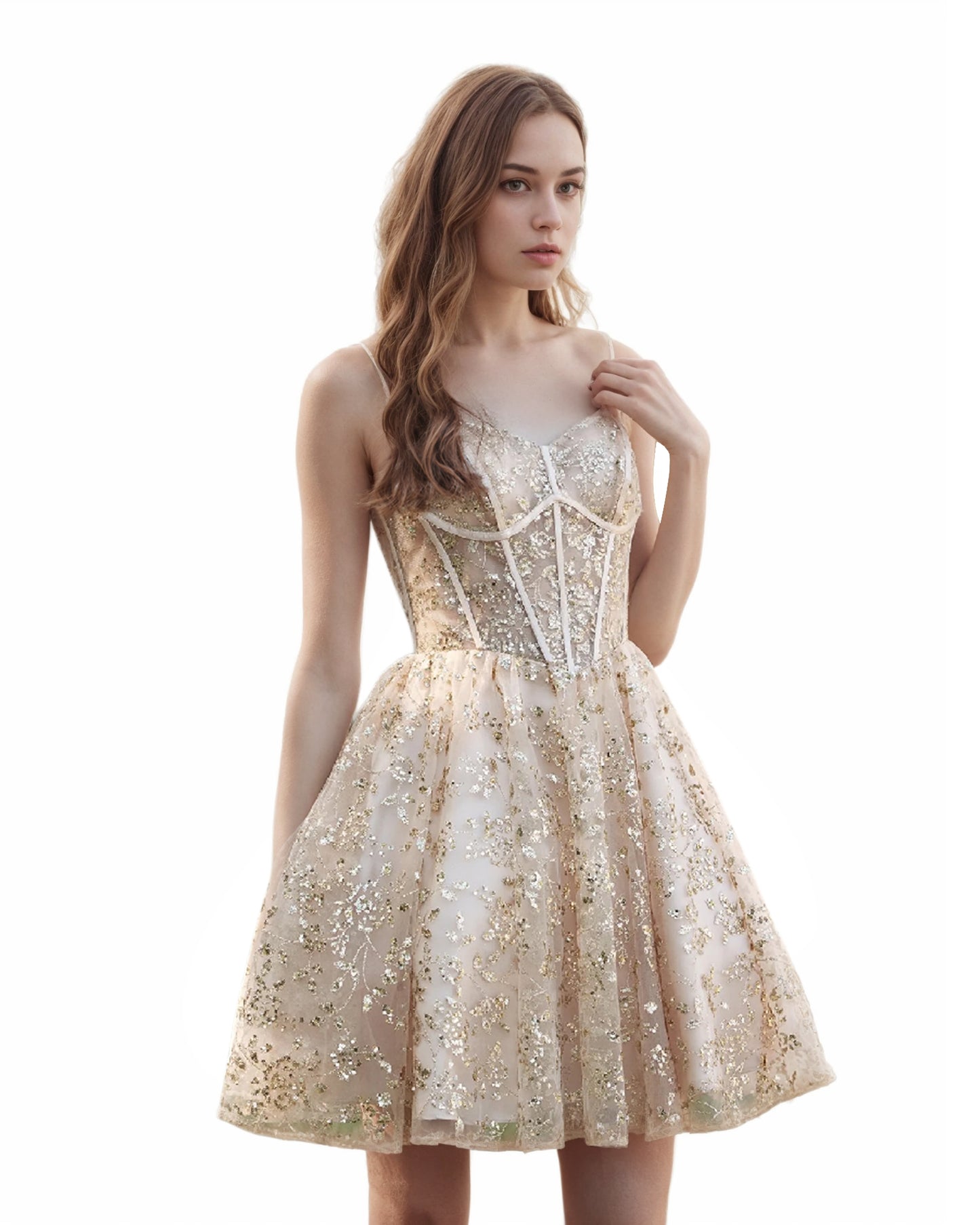 Glitter Embroidered Bodice Flared A-Line Mesh Short Homecoming Dress