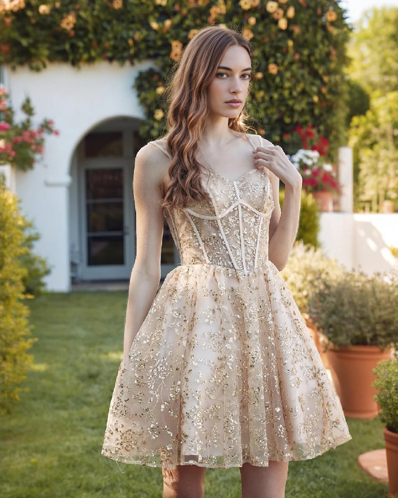 sequin floral embroidered mini dress