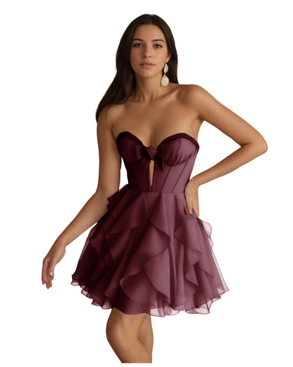 Floral Strapless Corset Ruffled Mini Homecoming Dress