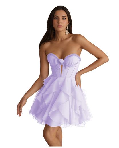Floral Strapless Corset Ruffled Mini Homecoming Dress
