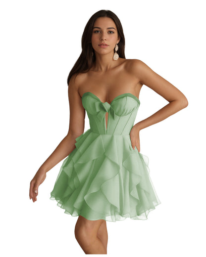 Floral Strapless Corset Ruffled Mini Homecoming Dress