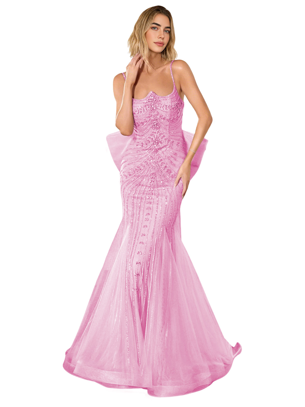 Strapless Lace Trumpet Prom Dress with Corset Back and Sweep Train