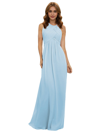 Twist Halter Chiffon Bridesmaid Dress with Keyhole Bodice