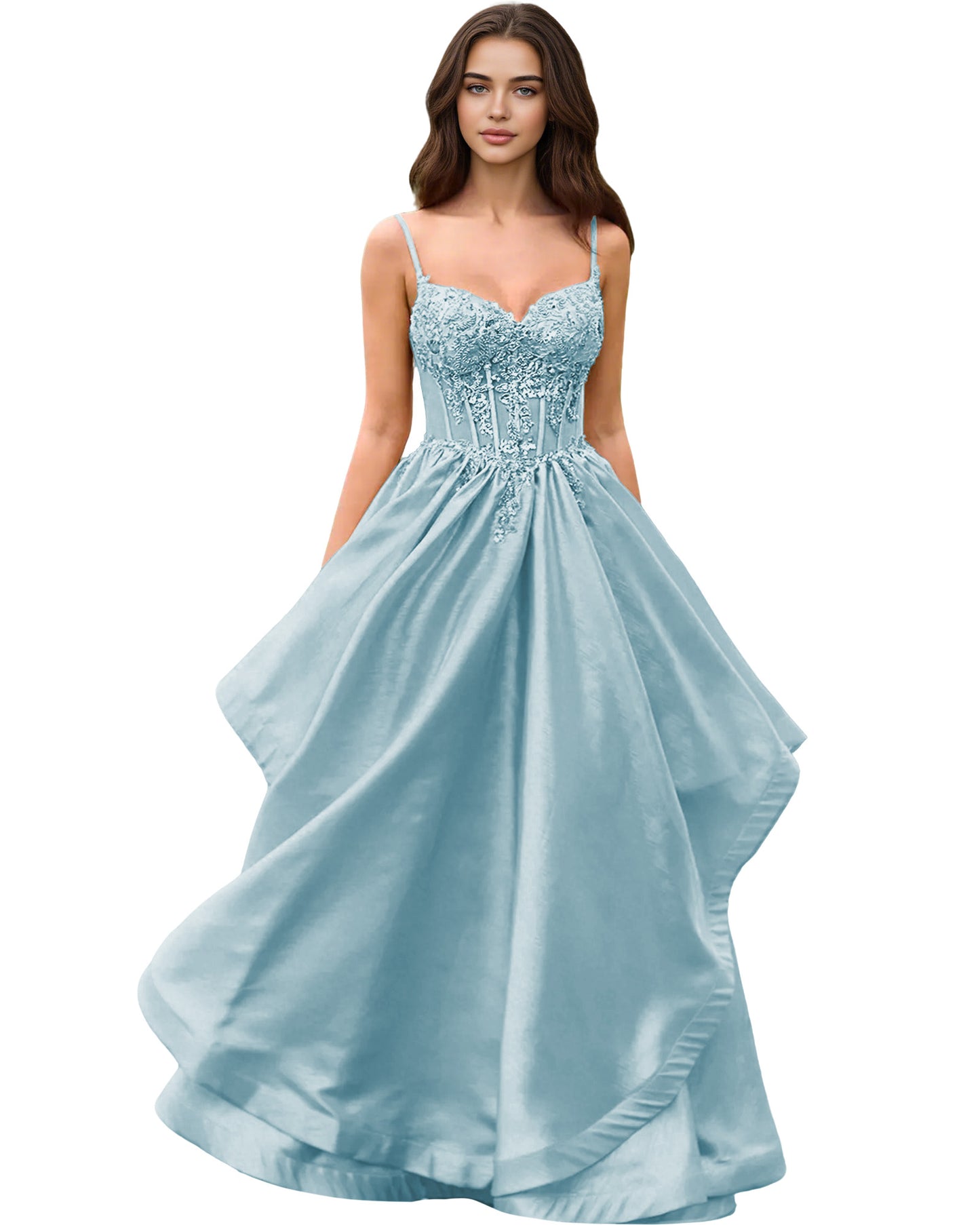 Sweetheart Glitter Tulle A-Line Prom Dress with Layered dress and Corset