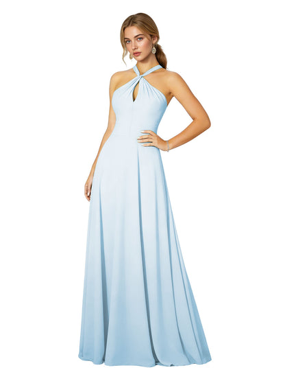 Cross Halter Chiffon Bridesmaid Dress with Empire Waist
