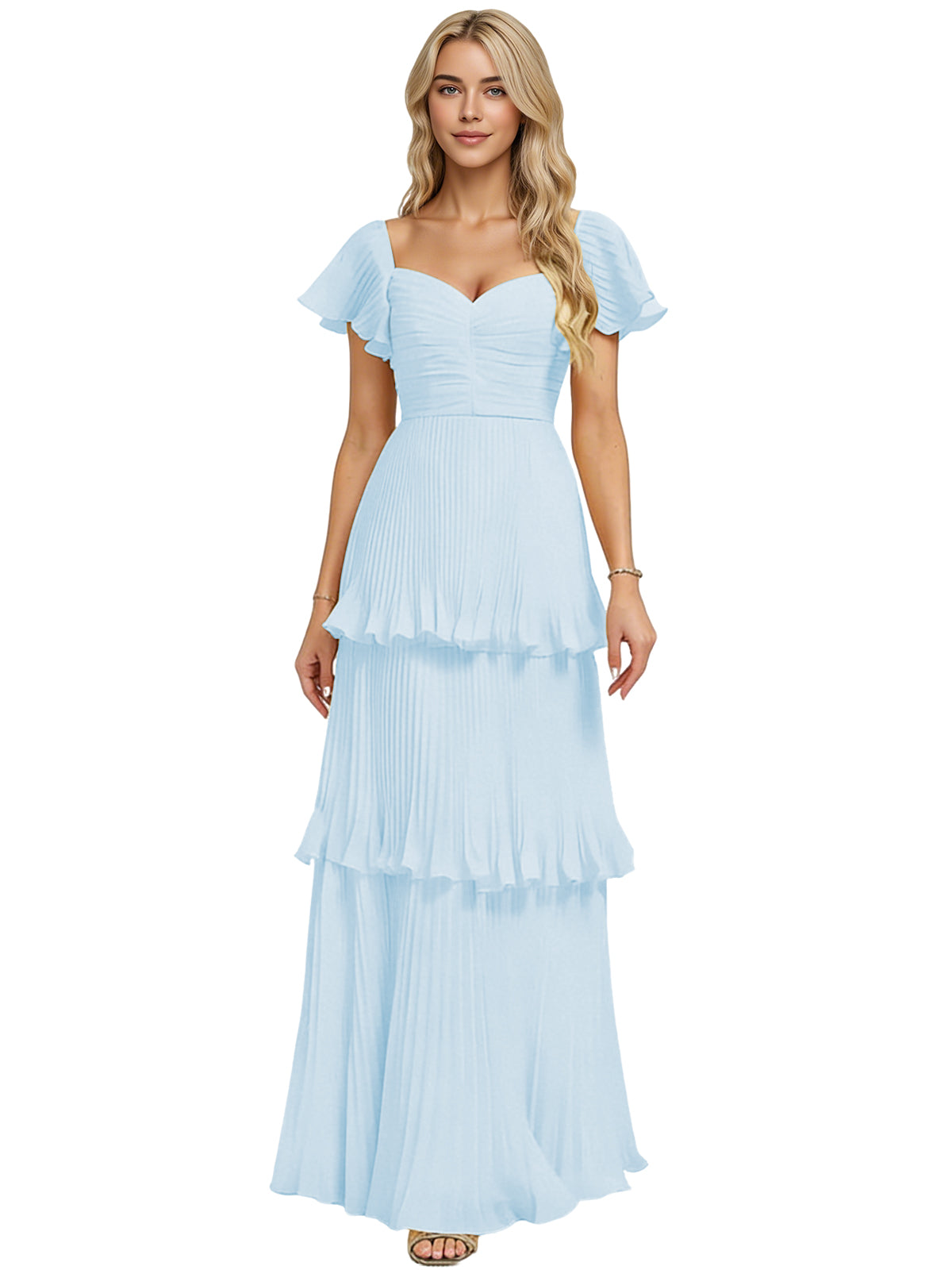 Tiered Ruffle Chiffon Bridesmaid Dress with Sweetheart Neckline