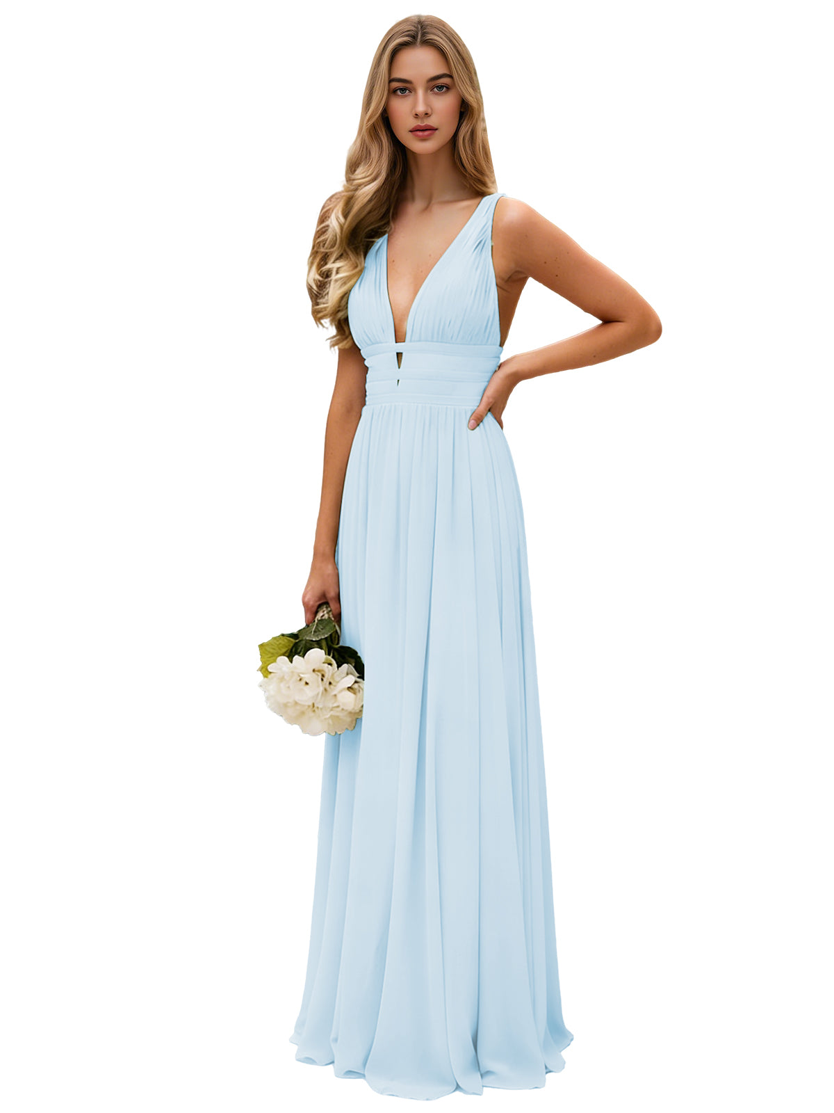 Spaghetti Strap V-Neck Chiffon Bridesmaid Dress with Open Back