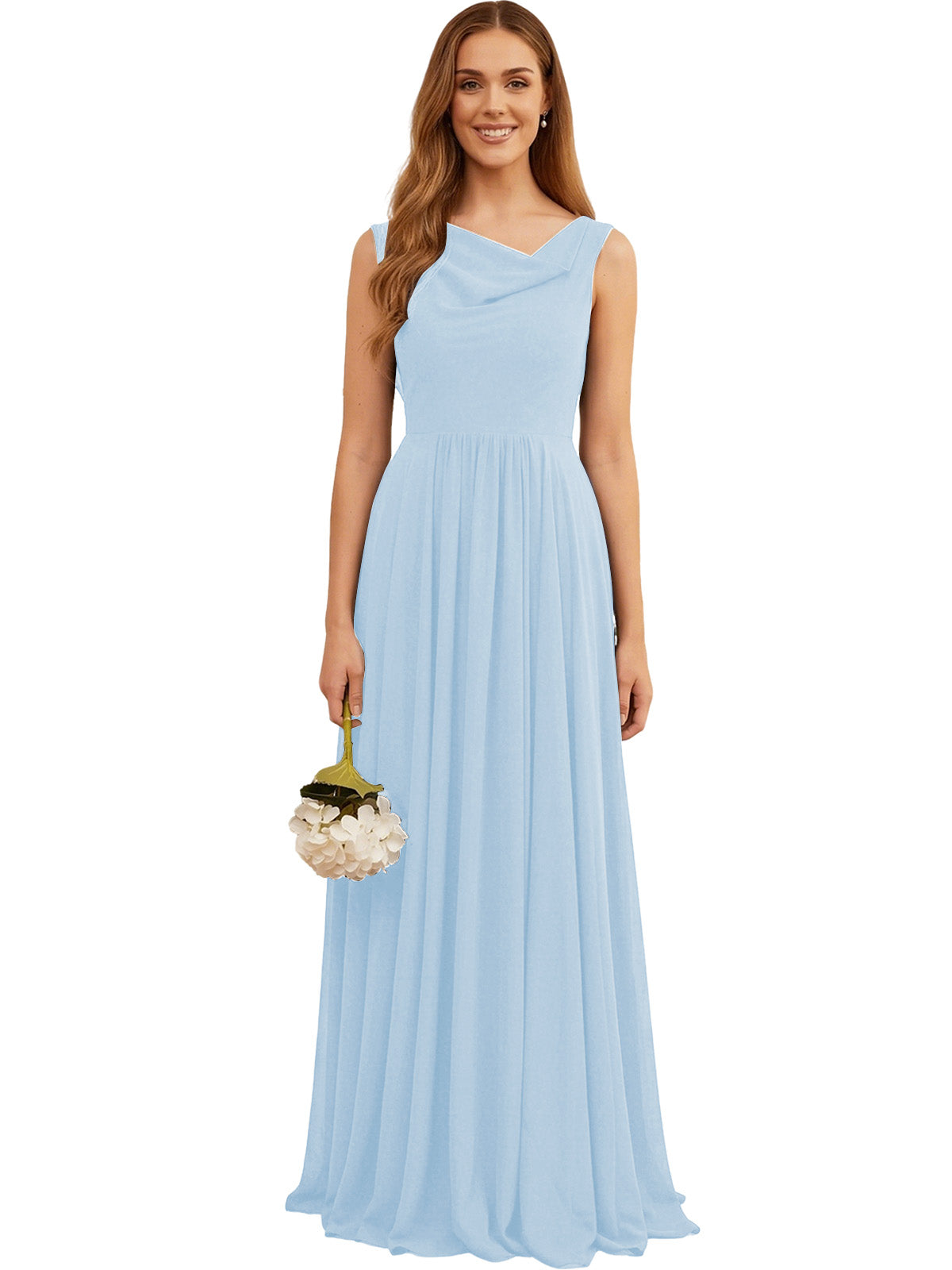 Jewel Neck Sleeveless Chiffon Bridesmaid Dress with Pleated dress