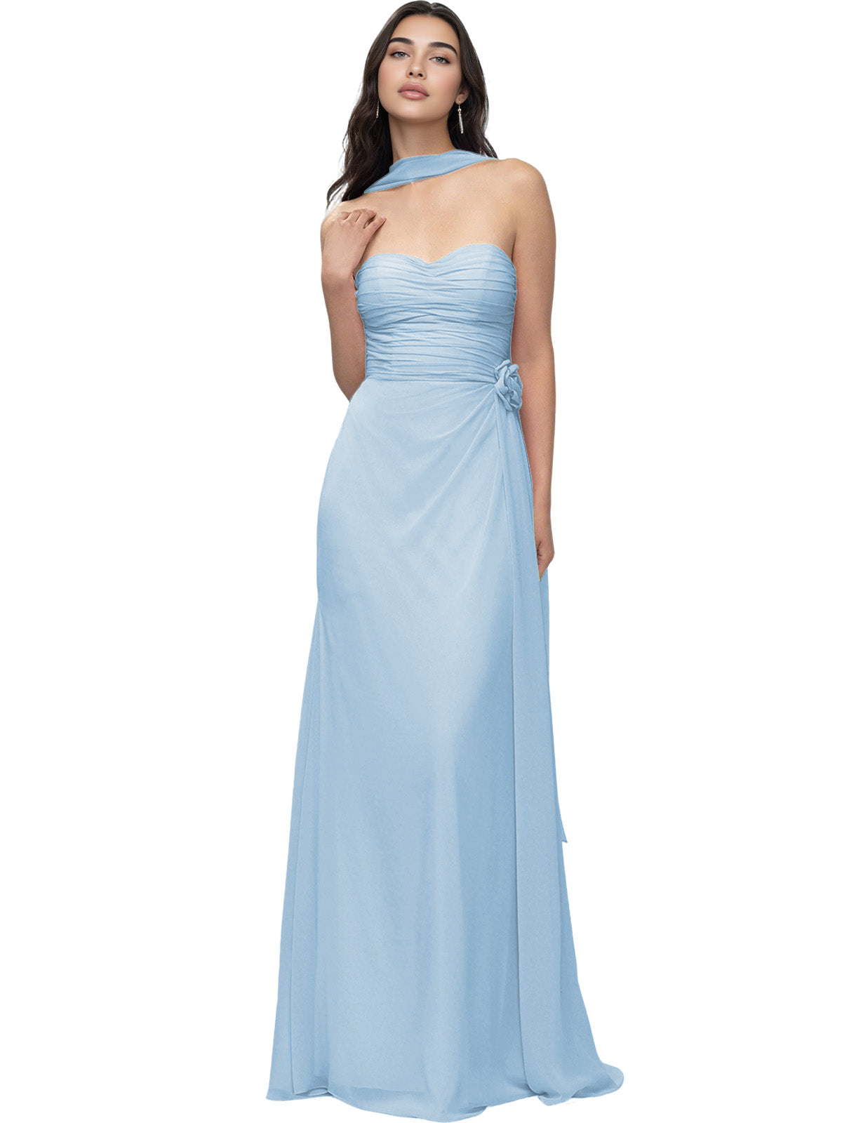 Strapless Chiffon Bridesmaid Dress with Wrapped Bodice and Slit Dress