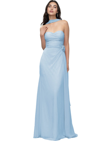 Strapless Chiffon Bridesmaid Dress with Wrapped Bodice and Slit Dress