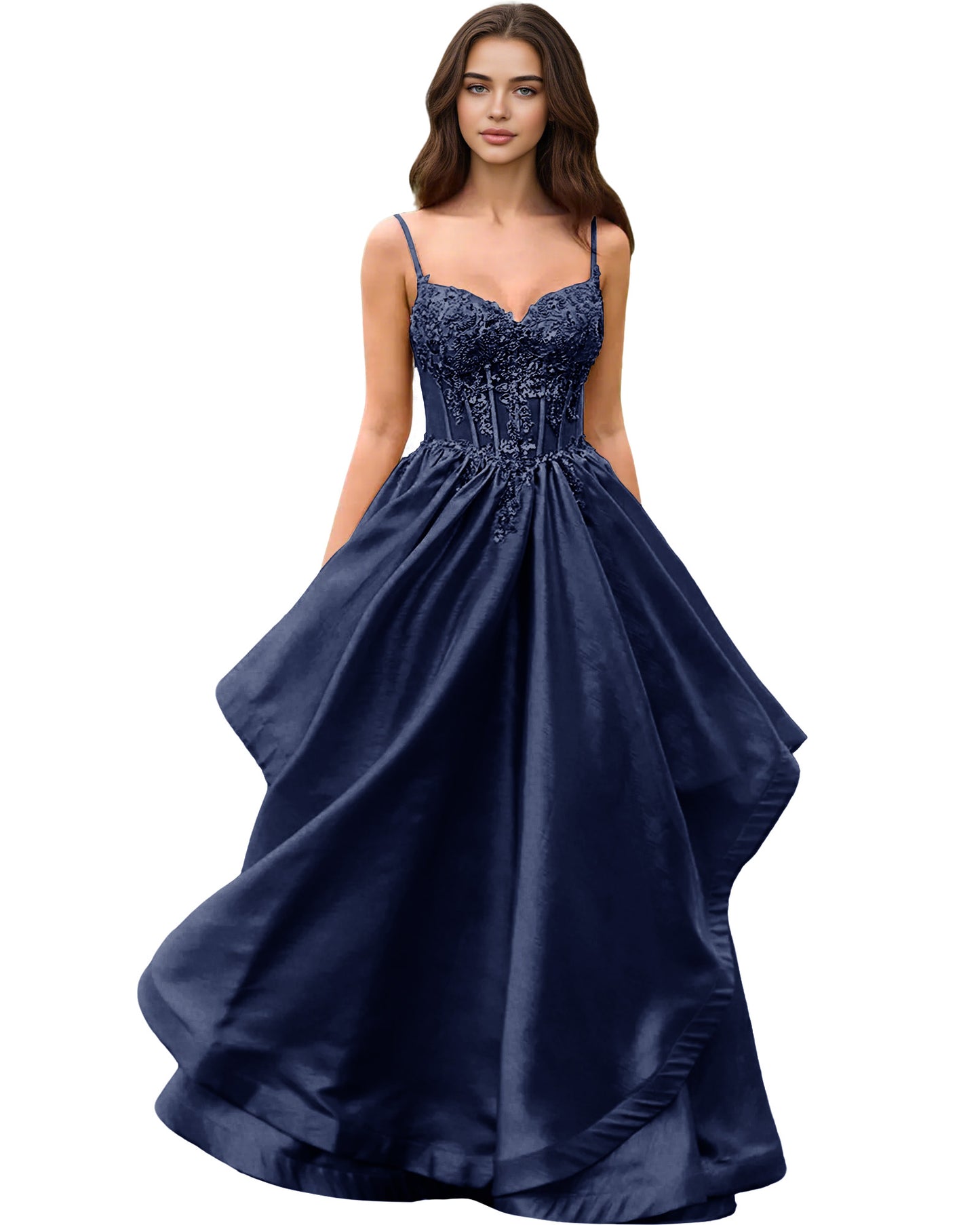 Sweetheart Glitter Tulle A-Line Prom Dress with Layered dress and Corset