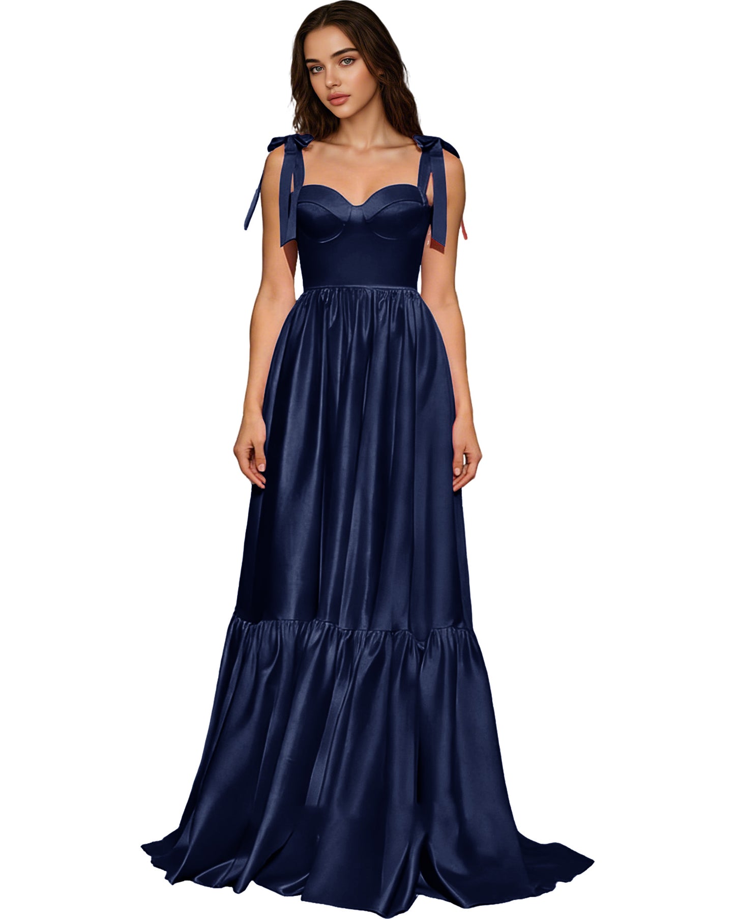 Strapless Black Tulle Ball Gown with Bow Straps and Corset Bodice