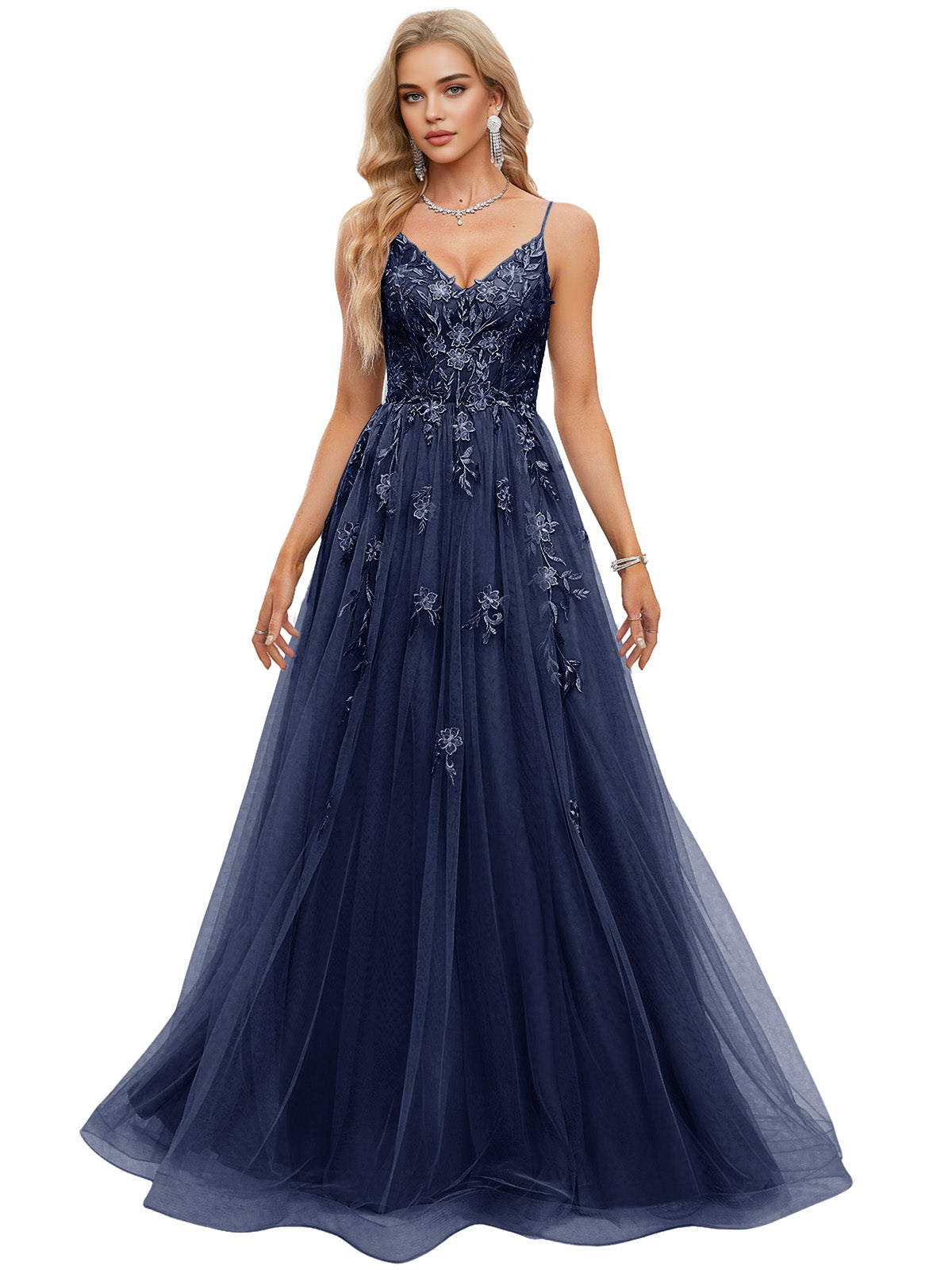 Beaded Bodice Tulle Ball Gown Prom Dress with Spaghetti Straps