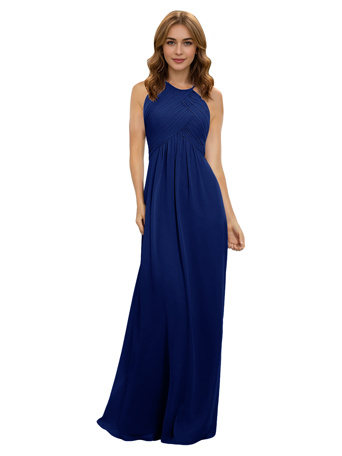 Twist Halter Chiffon Bridesmaid Dress with Keyhole Bodice
