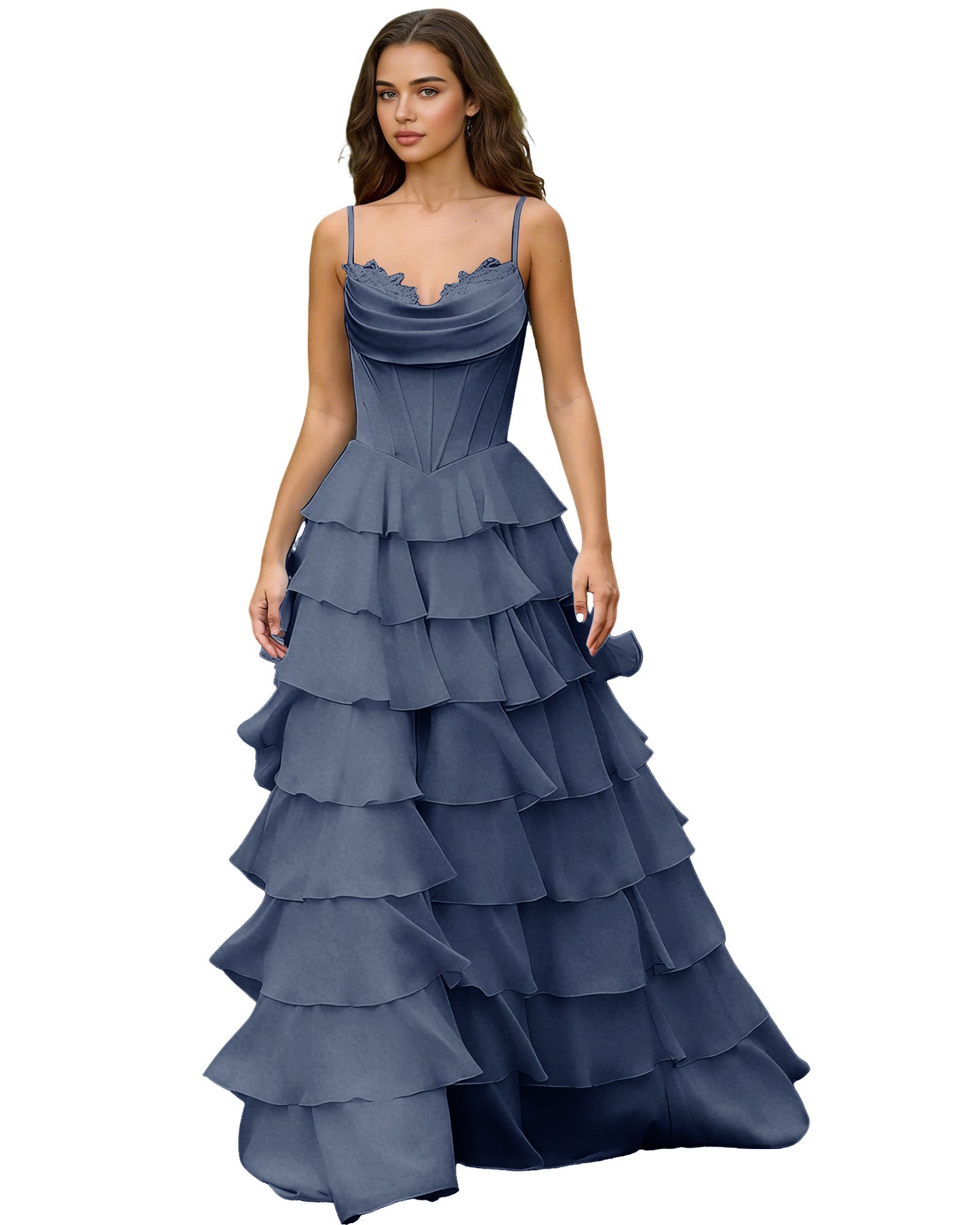 Spaghetti Strap Tiered Chiffon A-Line Prom Dress with Ruffle dress