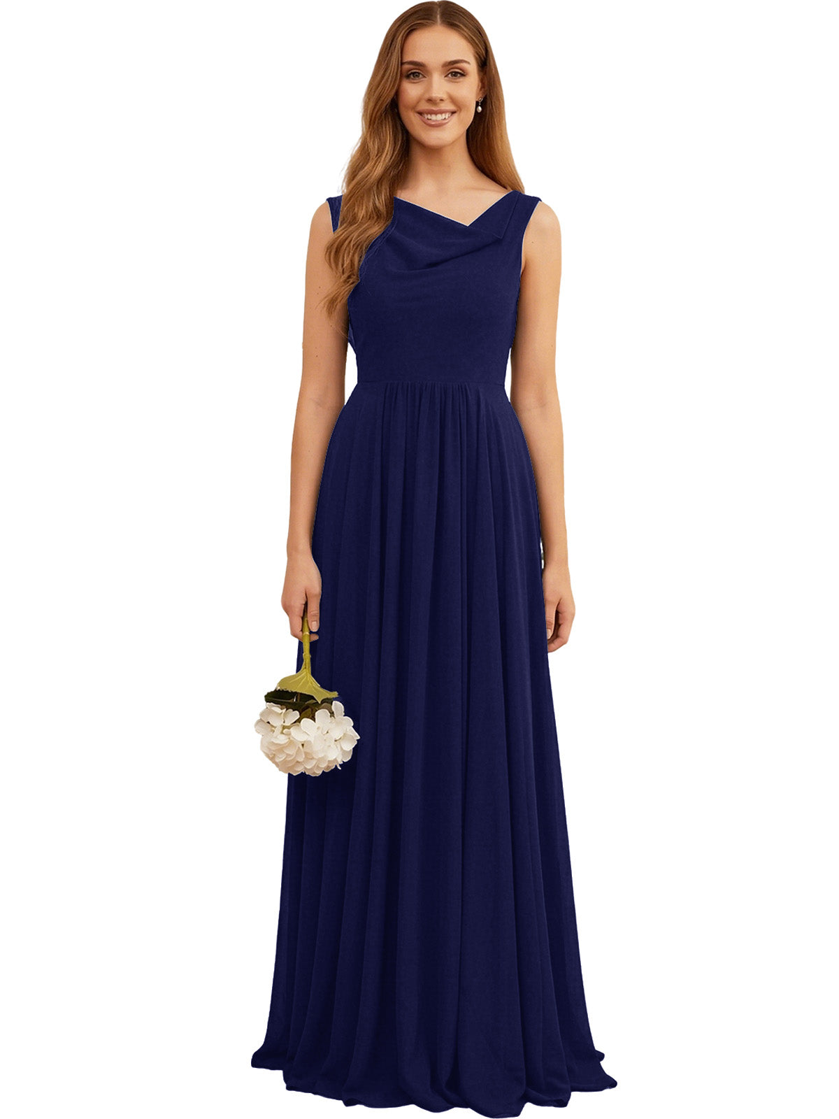 Jewel Neck Sleeveless Chiffon Bridesmaid Dress with Pleated dress