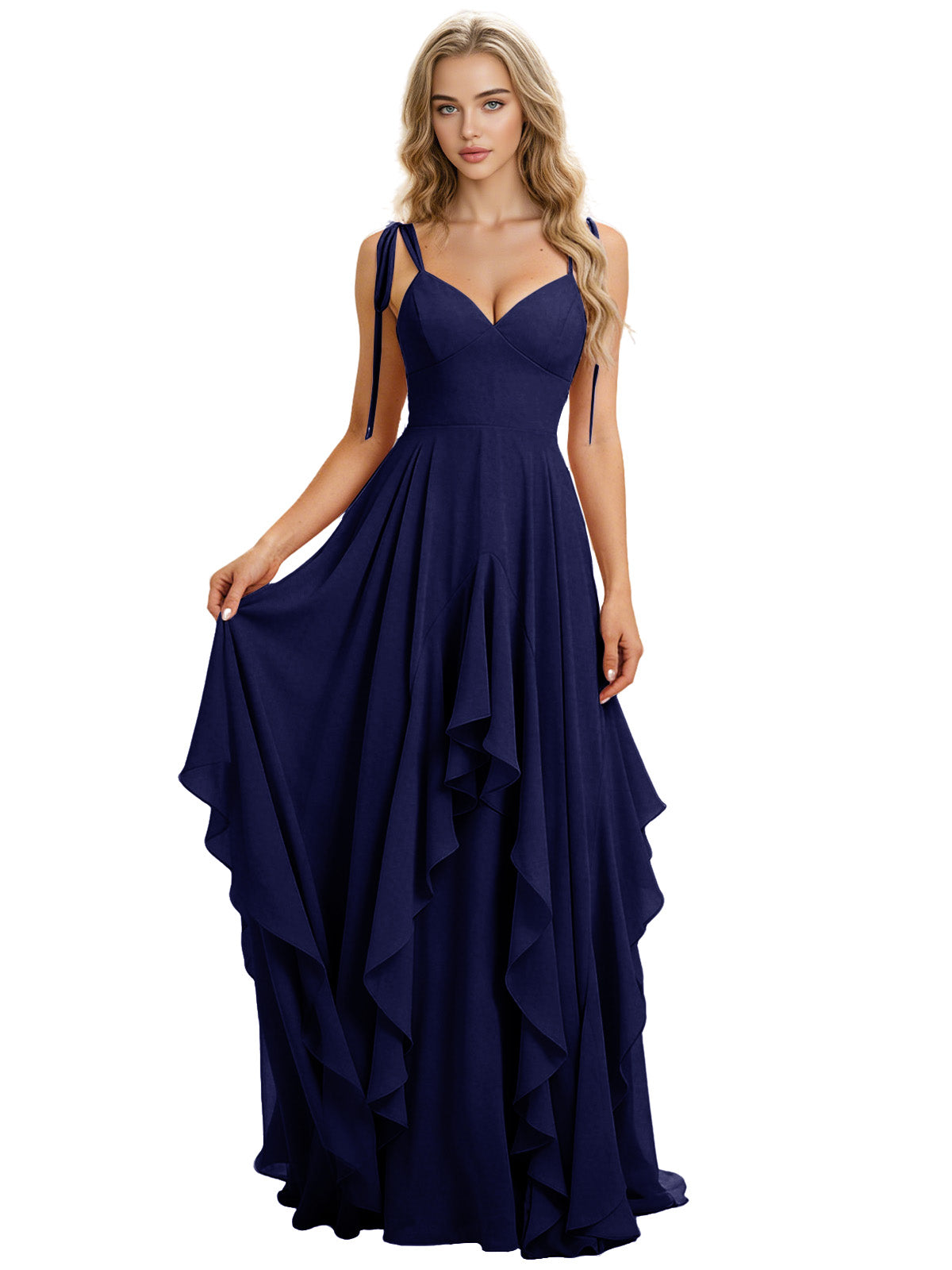 Spaghetti Strap Chiffon Bridesmaid Dress with Cascading Ruffle dress