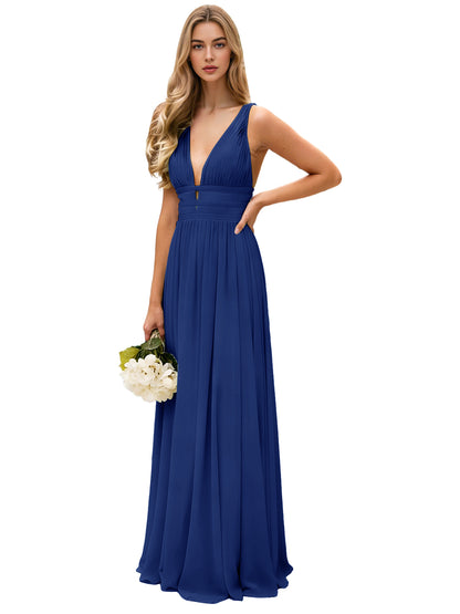Spaghetti Strap V-Neck Chiffon Bridesmaid Dress with Open Back