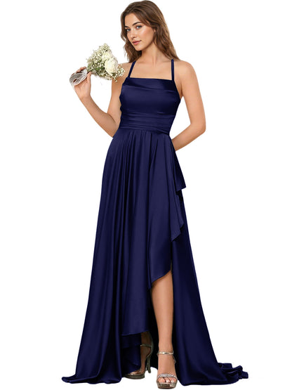 Open Back Halter Bridesmaid Dress with High Low Overlay dress
