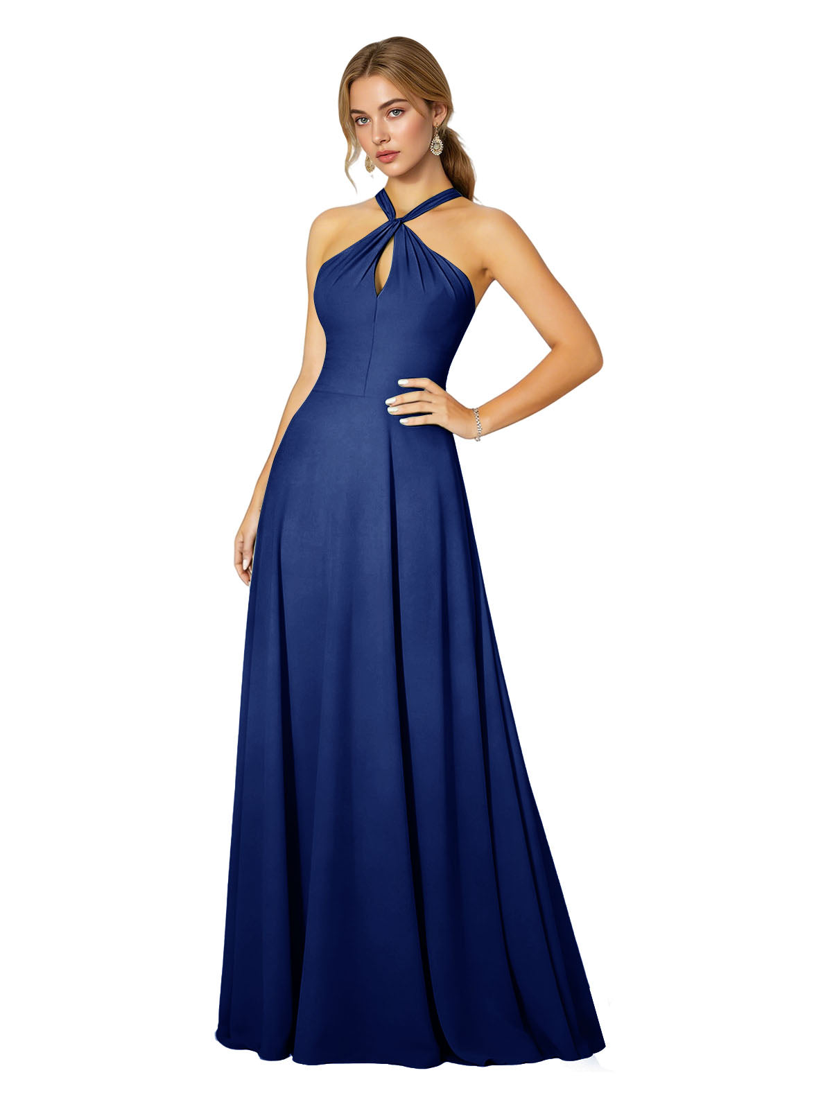 Cross Halter Chiffon Bridesmaid Dress with Empire Waist