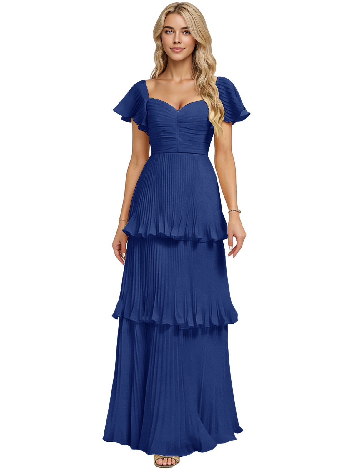 Tiered Ruffle Chiffon Bridesmaid Dress with Sweetheart Neckline