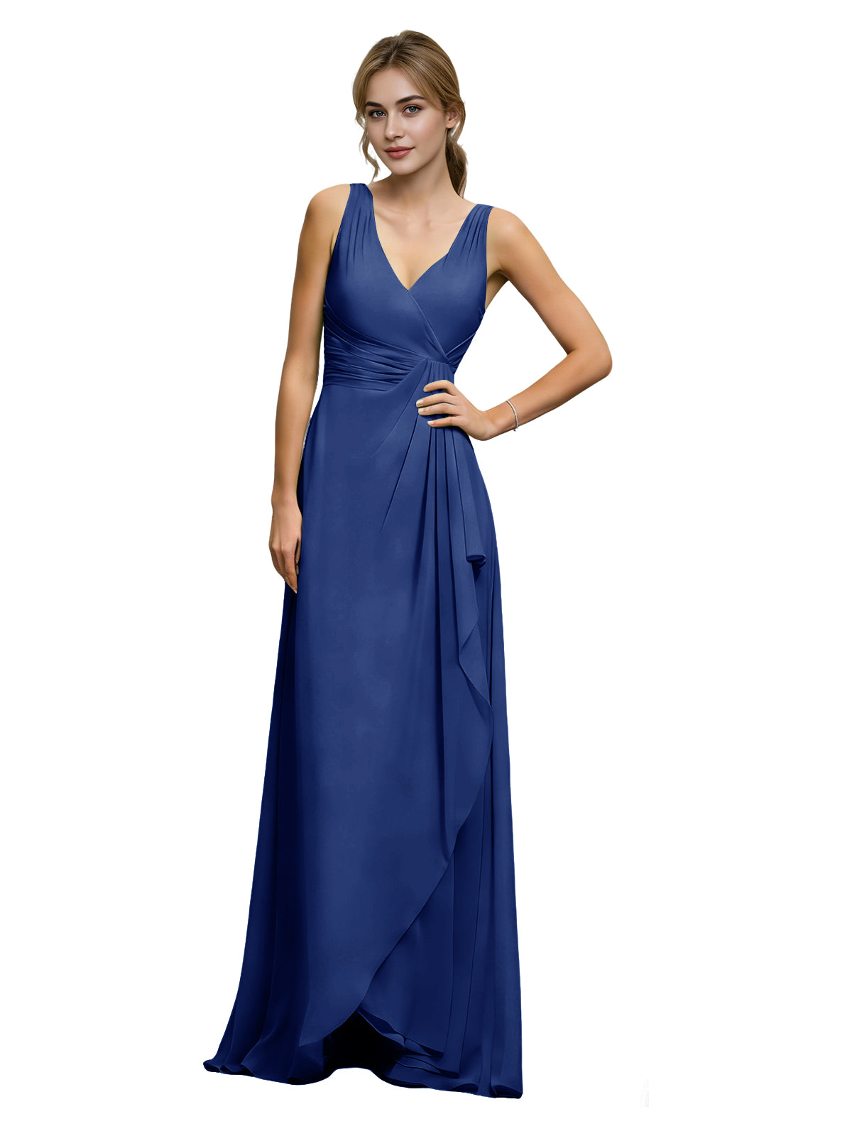 Halter V-Neck Chiffon Bridesmaid Dress with Draped Sash Waist
