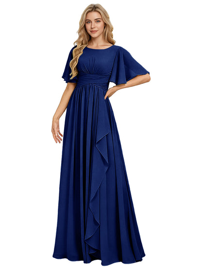 Flutter Sleeve Chiffon Bridesmaid Dress with Tiered Front Ruffle